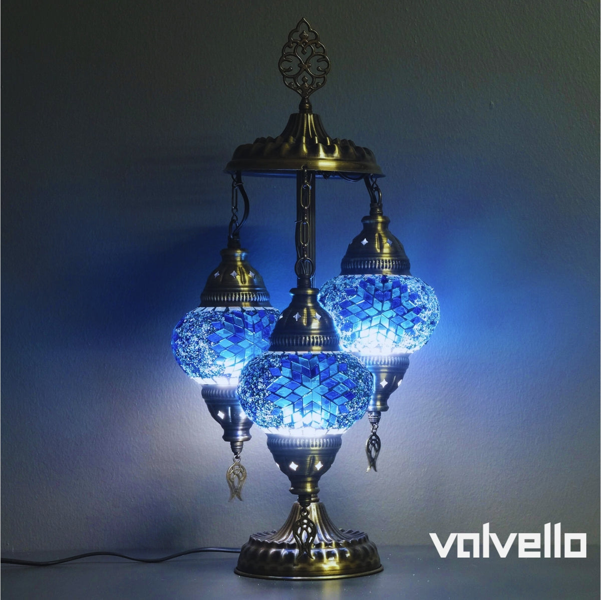 Turkish mosaic 3 globe table lamp blue glass