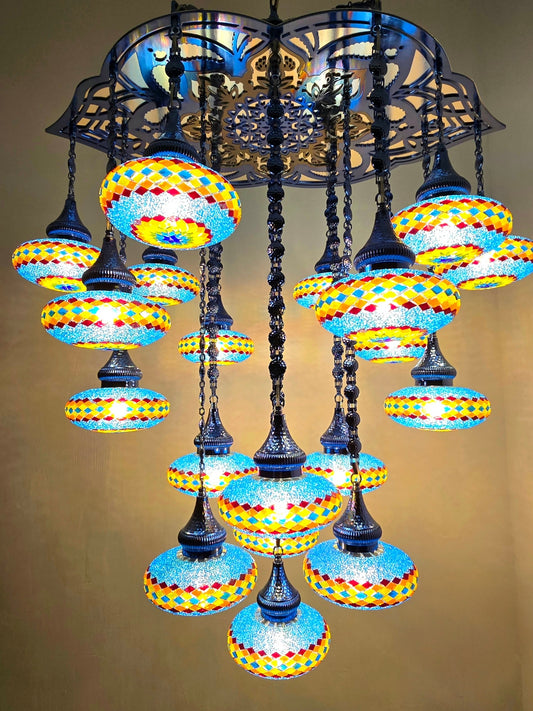 Turkish Mosaic Chandelier – Handmade Colorful Boho Ceiling Lamp