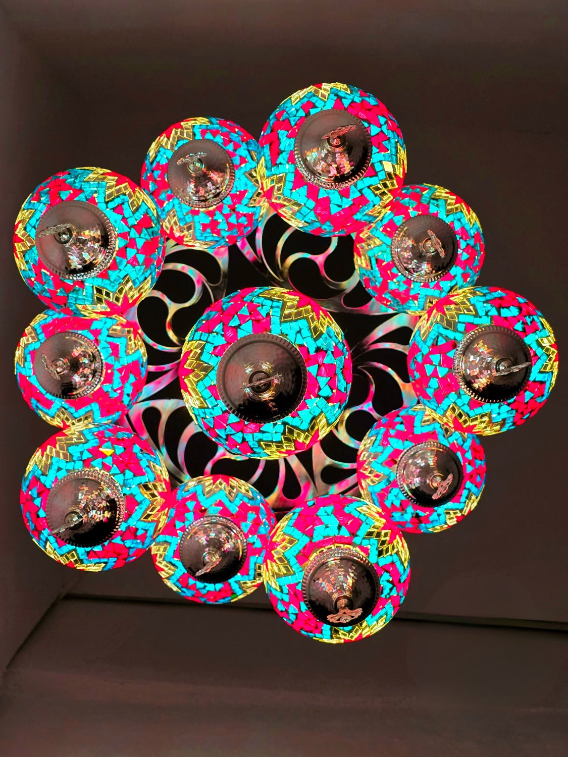 Turkish Mosaic Chandelier – Handmade Multicolor Boho Ceiling Lamp