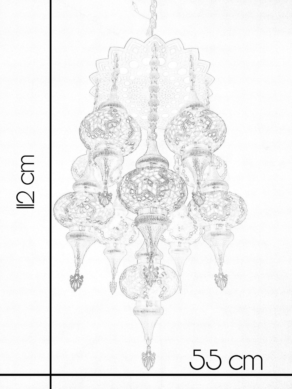 Turkish Mosaic Chandelier – Handmade Green Glass Boho Ceiling Lamp