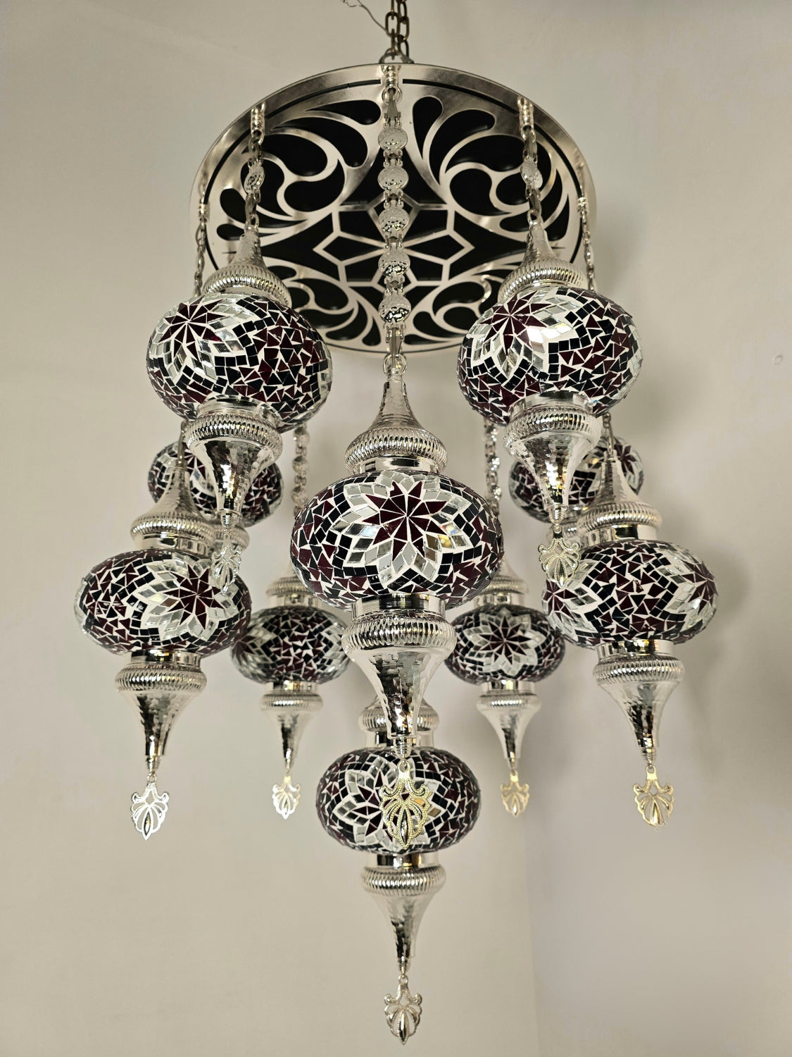 Turkish Mosaic Chandelier – Handmade Multicolor Boho Ceiling Lamp