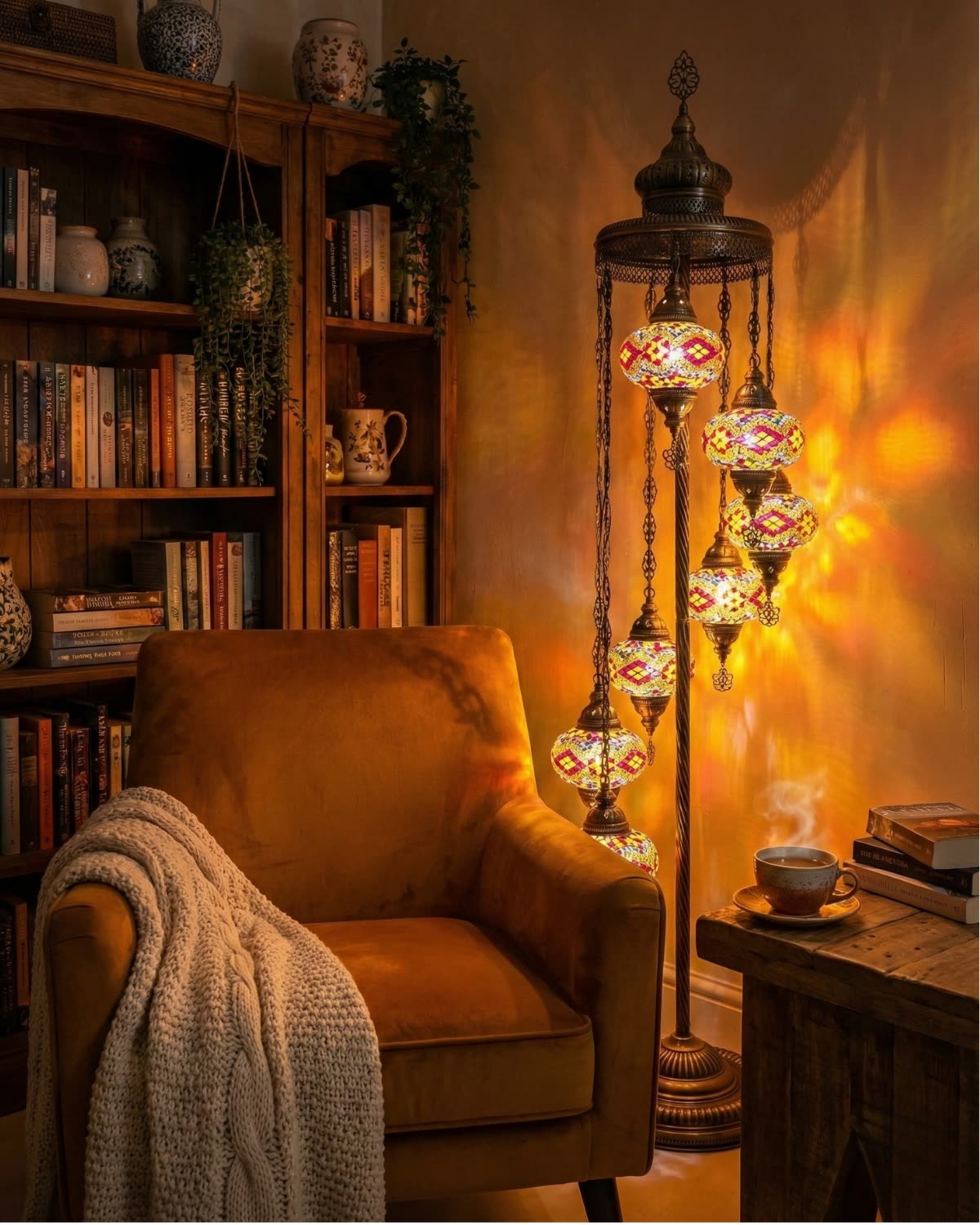 Warme mozaïeklamp in een interieur