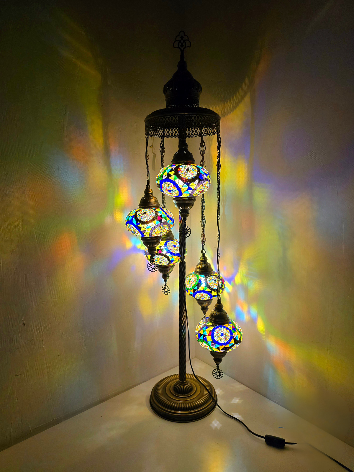 Turkish Mosaic Floor Lamp – Handmade 5 Lantern Boho Standing Light