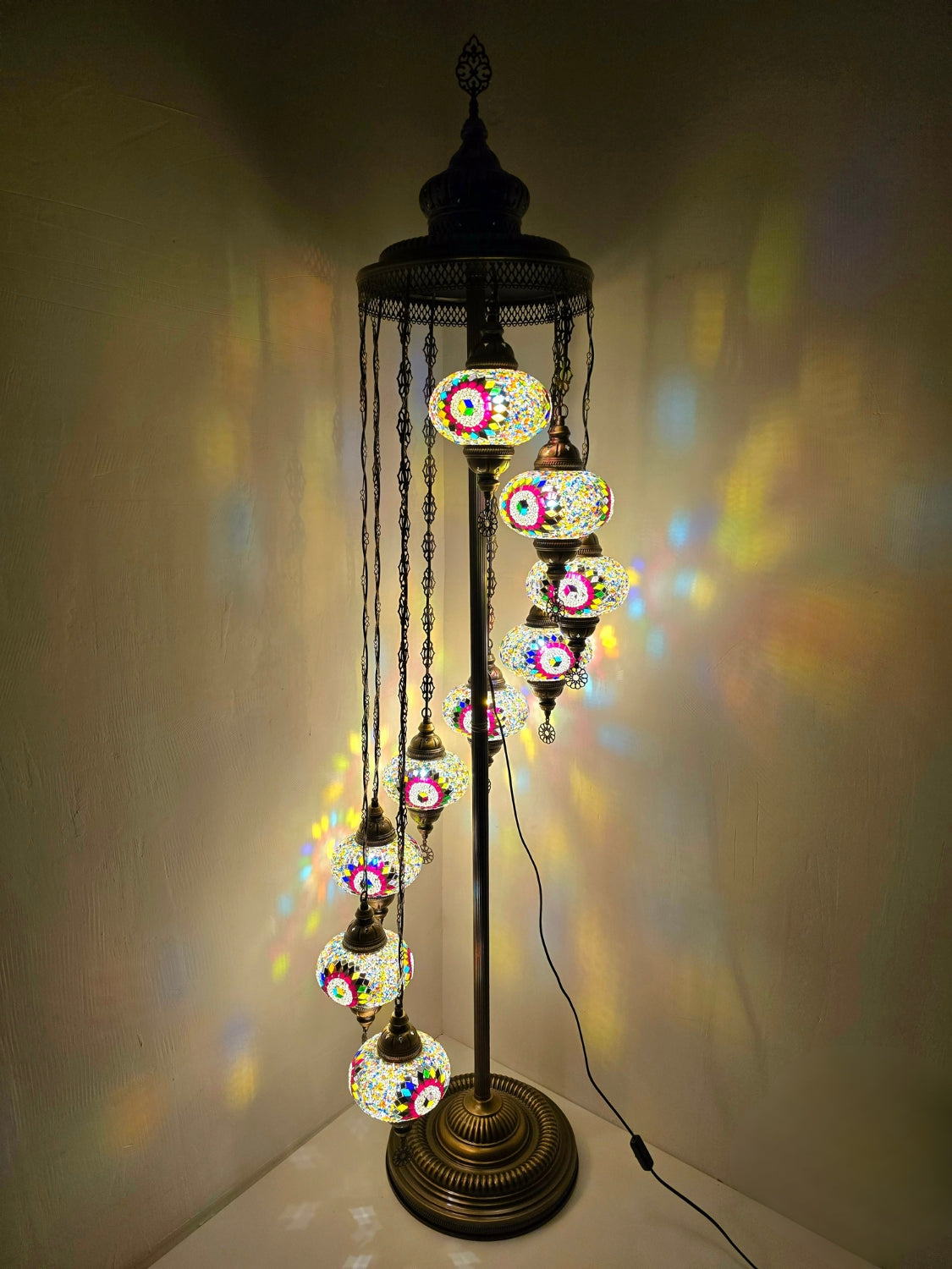 Turkish Mosaic Floor Lamp – Handmade 9 Lantern Boho Standing Light