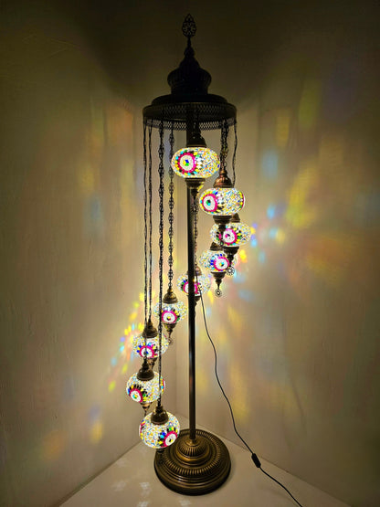 Turkish Mosaic Floor Lamp – Handmade 9 Lantern Boho Standing Light