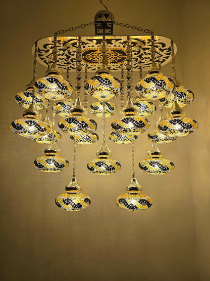 Turkish Mosaic Chandelier – Handmade Yellow Glass Boho Ceiling Lamp