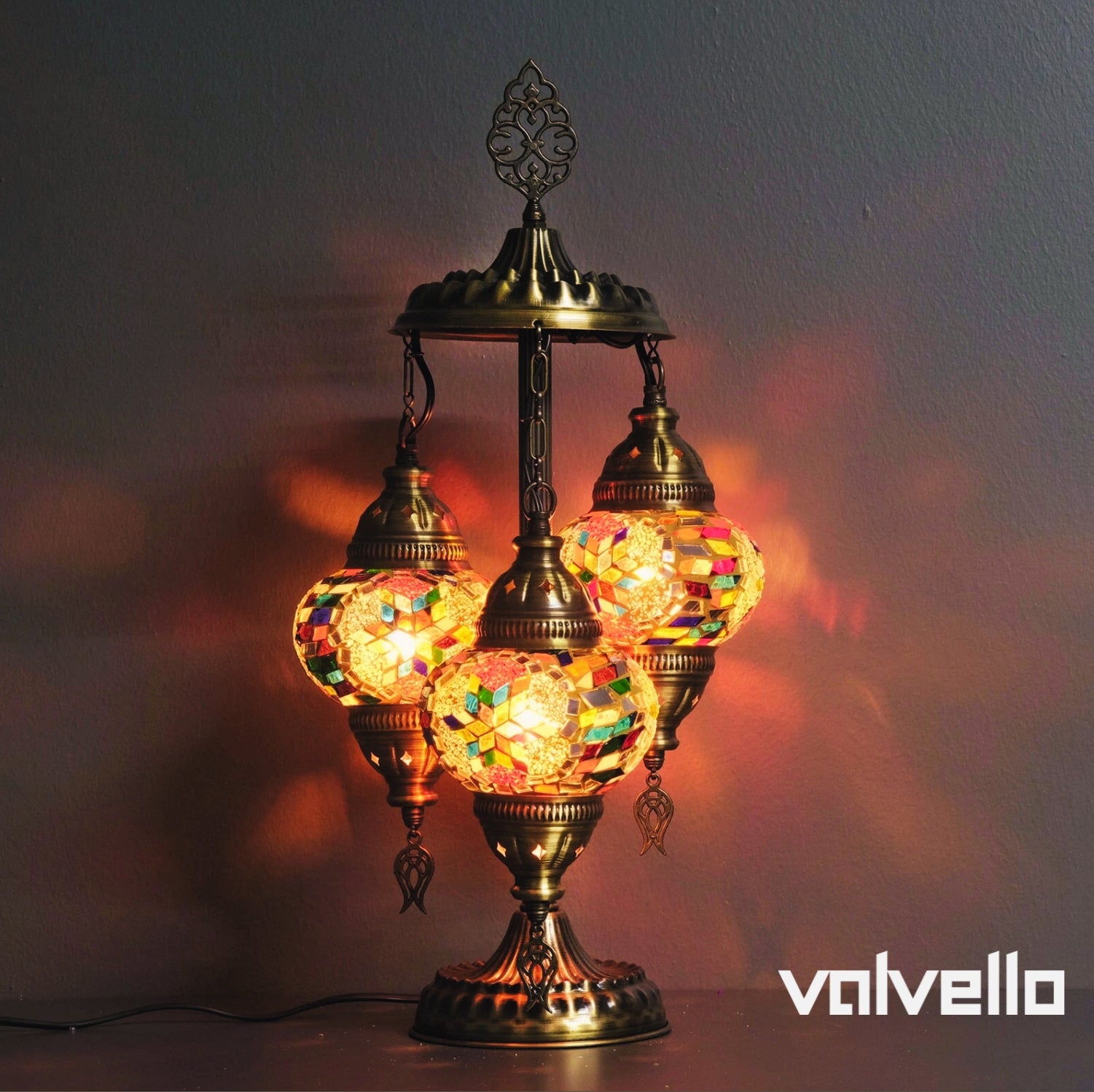 Turkish Mosaic Table Lamp – Handmade 3 Globe Boho Desk Light