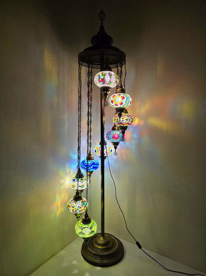 Turkish Mosaic Floor Lamp – Handmade 9 Lantern Boho Standing Light