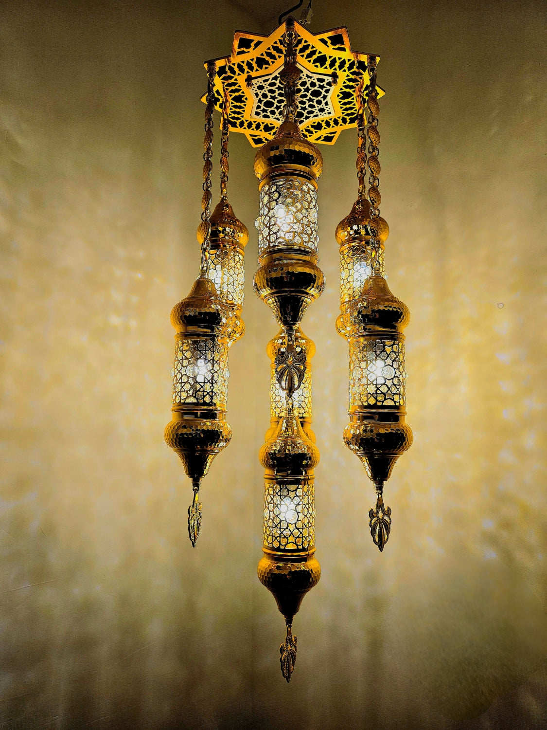 Ottoman Style Chandelier – Handmade Turkish Gold Metal Ceiling Lamp (Small)