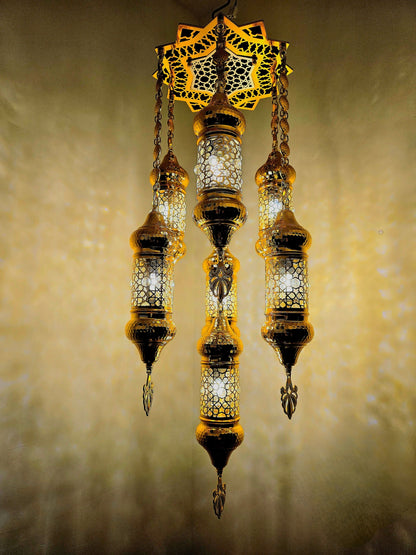 Ottoman Style Chandelier – Handmade Turkish Gold Metal Ceiling Lamp (Small)
