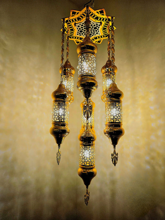 Ottoman Style Chandelier – Handmade Turkish Gold Metal Ceiling Lamp (Small)