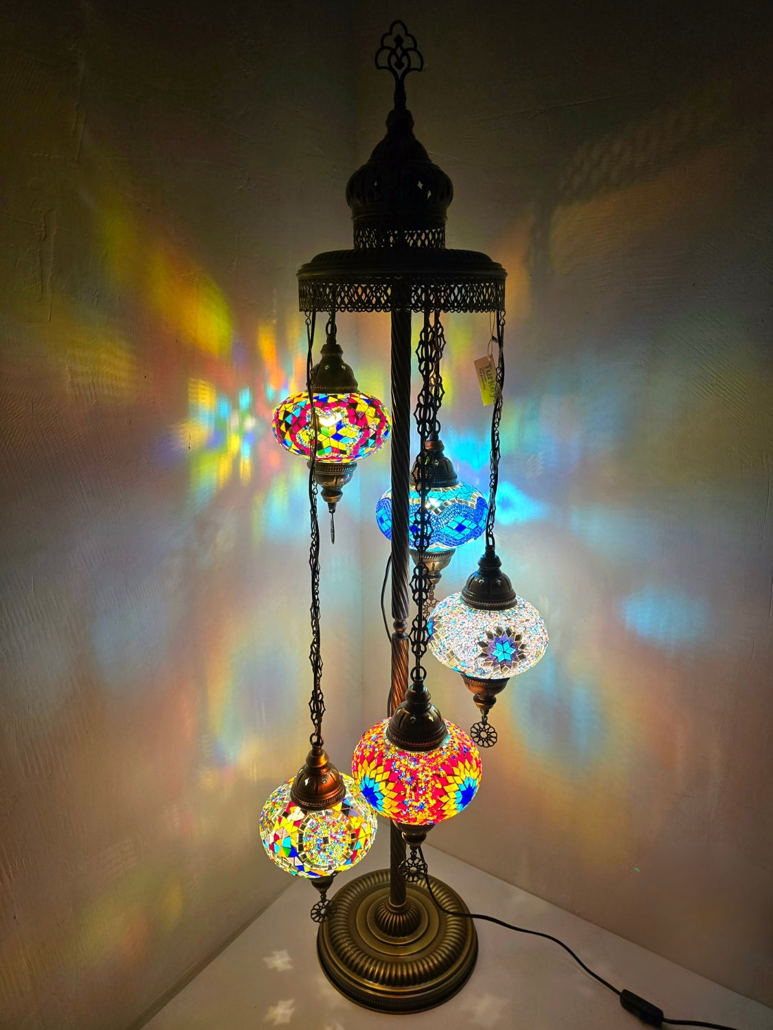 Turkish Mosaic Floor Lamp – Handmade 5 Lantern Boho Standing Light