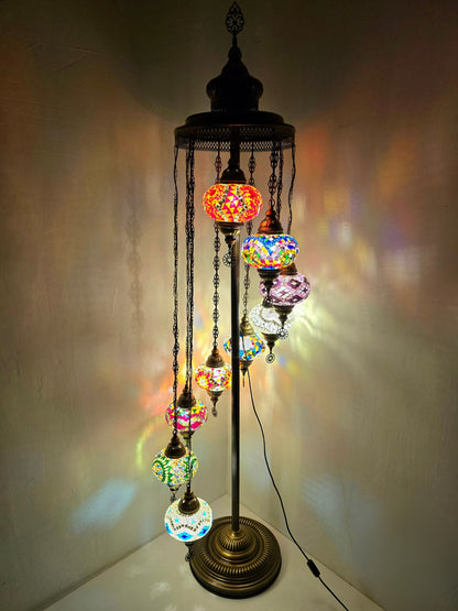 Turkish Mosaic Floor Lamp – Handmade 9 Lantern Boho Standing Light