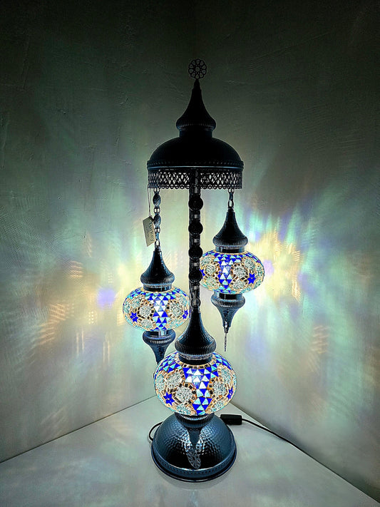 Turkish Mosaic Floor Lamp – Handmade Blue Glass Boho Standing Light