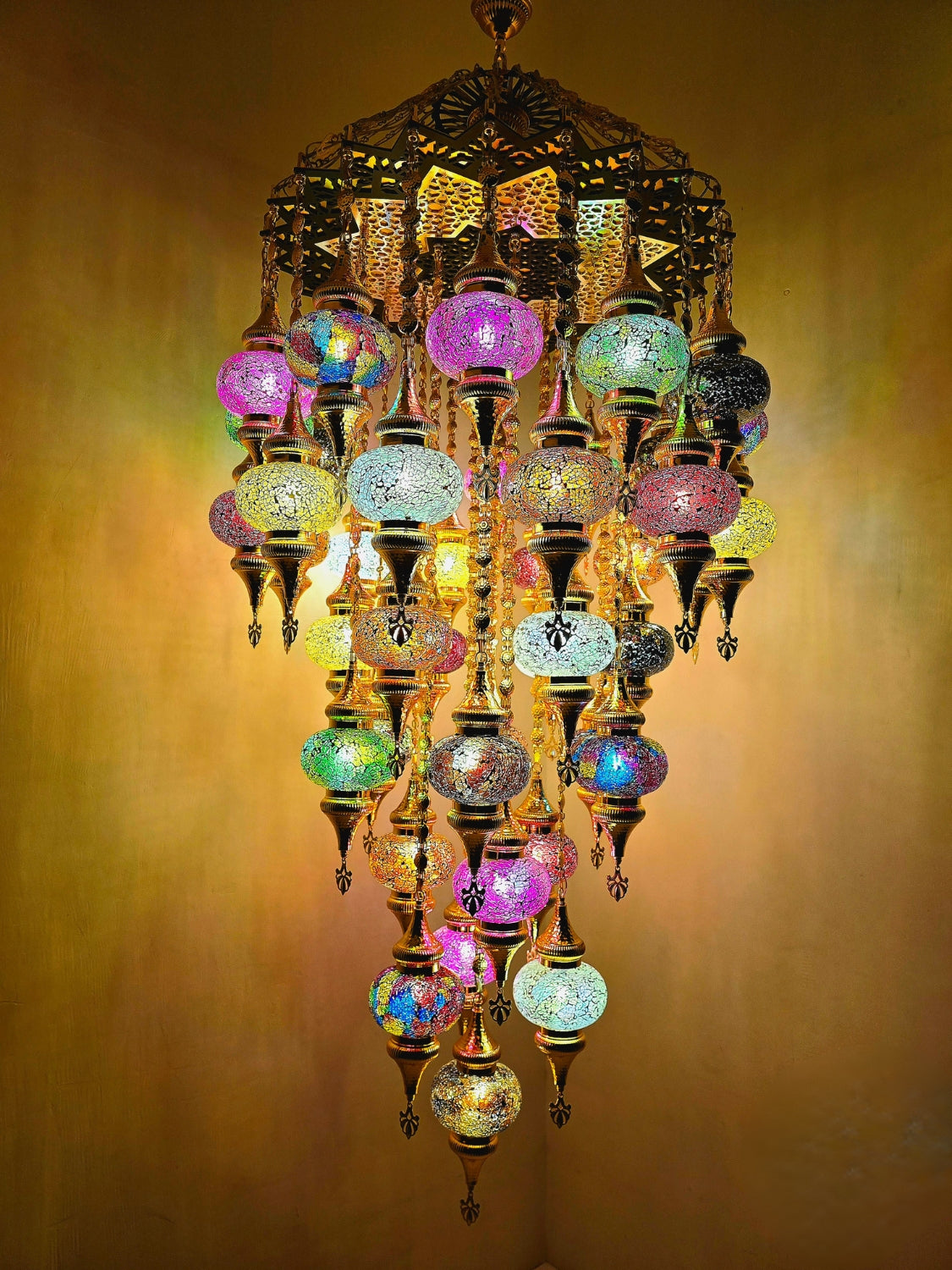 Turkish Mosaic Chandelier – Handmade Multicolor Glass Boho Ceiling Lamp