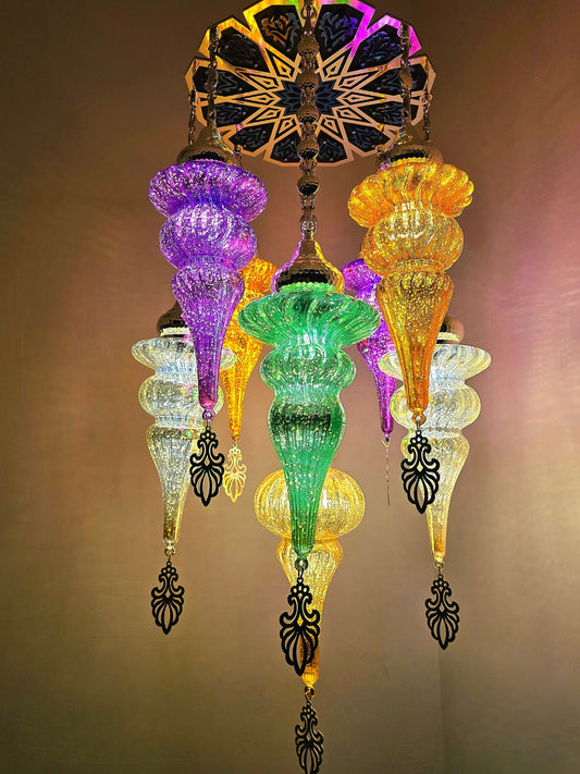 Handmade Turkish Glass Chandelier – Boho Pyrex Ceiling Lamp
