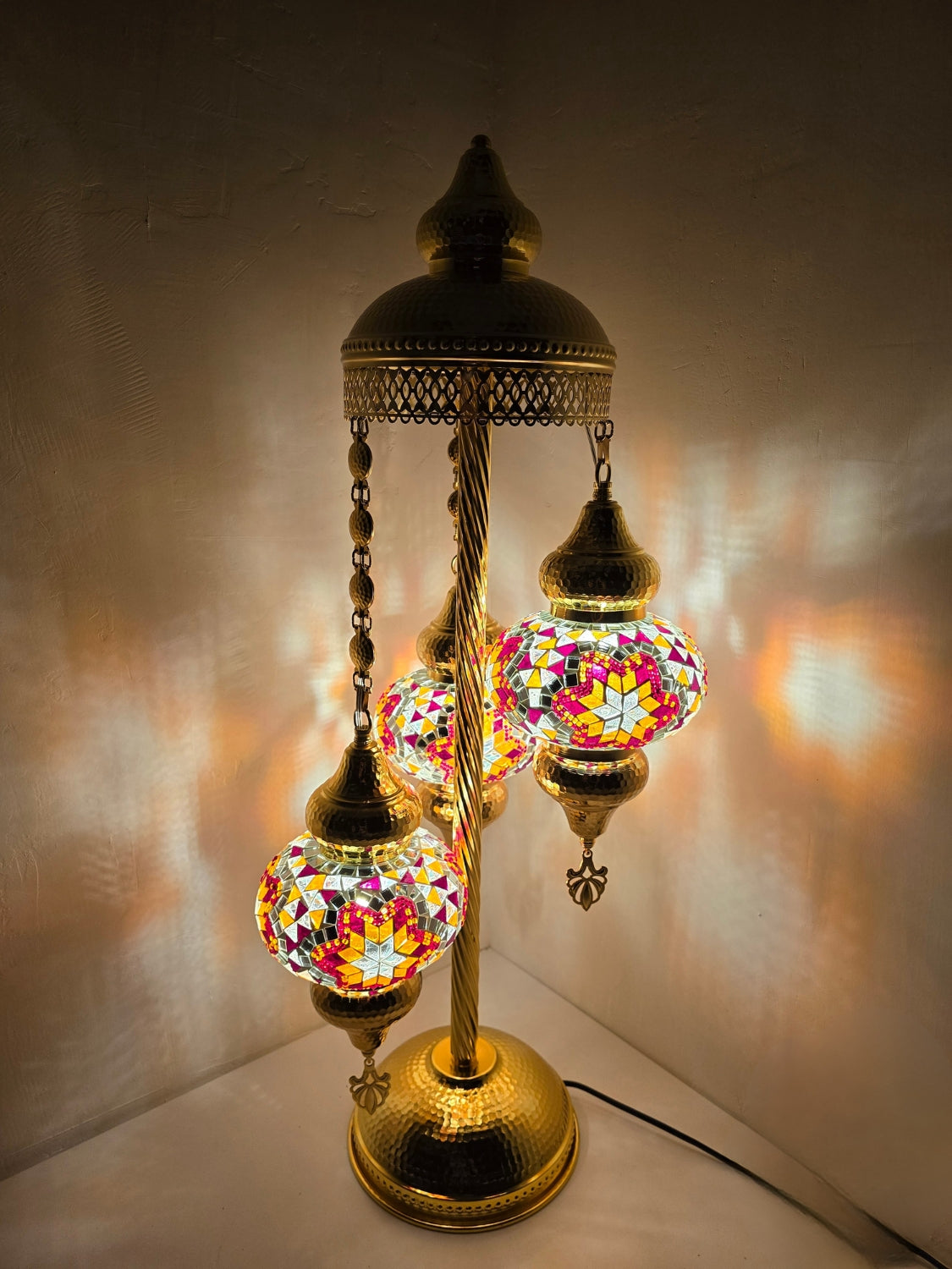 Turkish Mosaic Floor Lamp – Handmade Golden Boho Standing Light