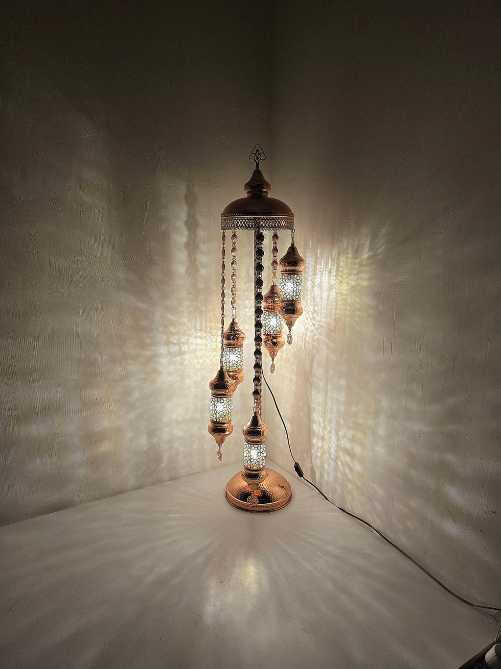 Copper Moroccan Floor Lamp – Handmade Turkish Boho Standing Light
