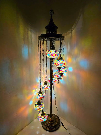Turkish Mosaic Floor Lamp – Handmade 9 Lantern Boho Standing Light