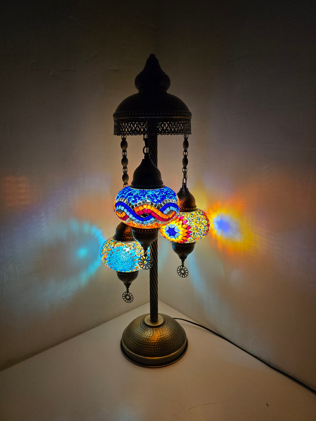 Turkish Mosaic Floor Lamp – Handmade 3 Lantern Boho Standing Light