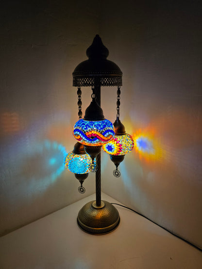 Turkish Mosaic Floor Lamp – Handmade 3 Lantern Boho Standing Light