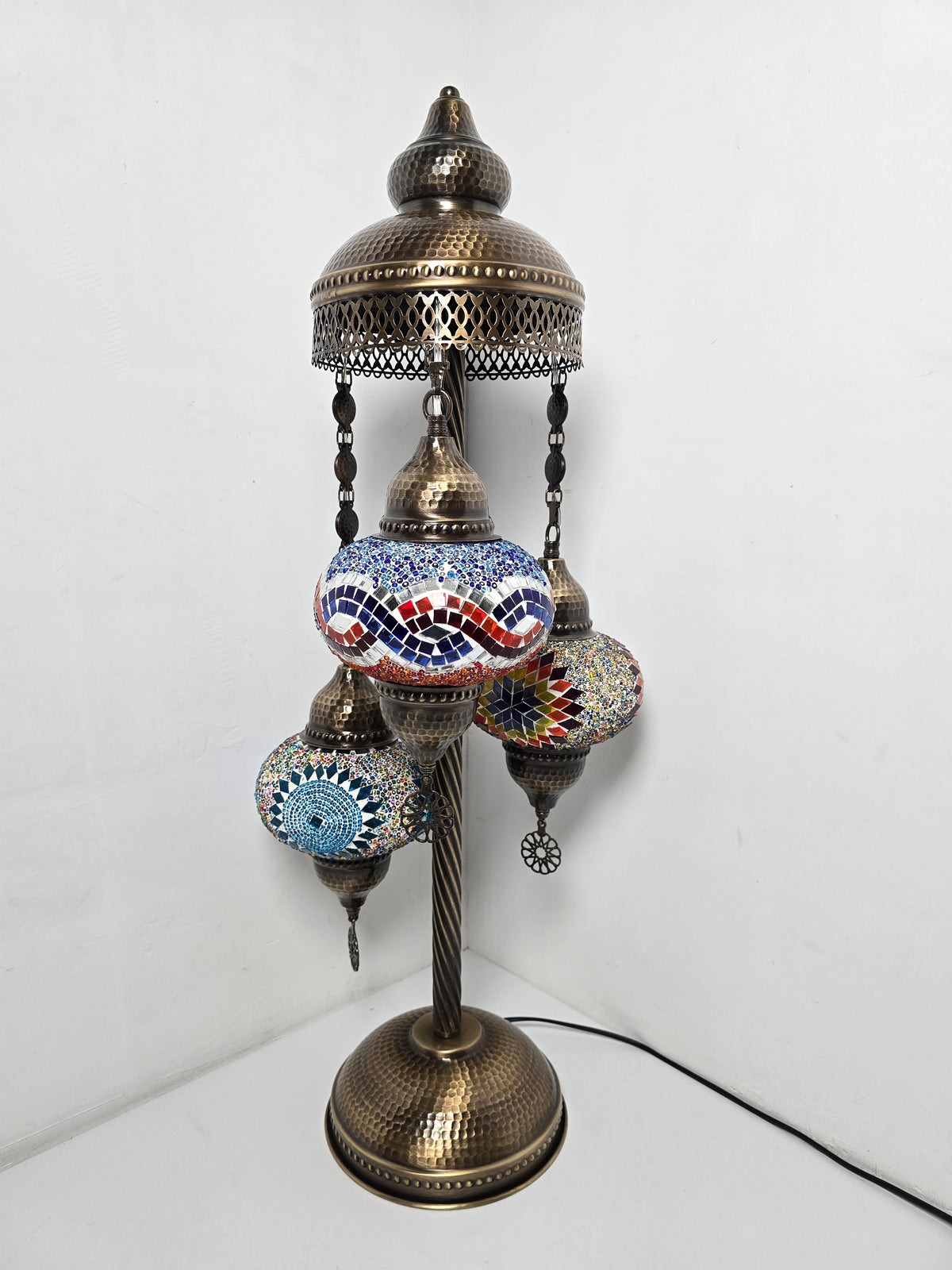 Turkish Mosaic Floor Lamp – Handmade 3 Lantern Boho Standing Light