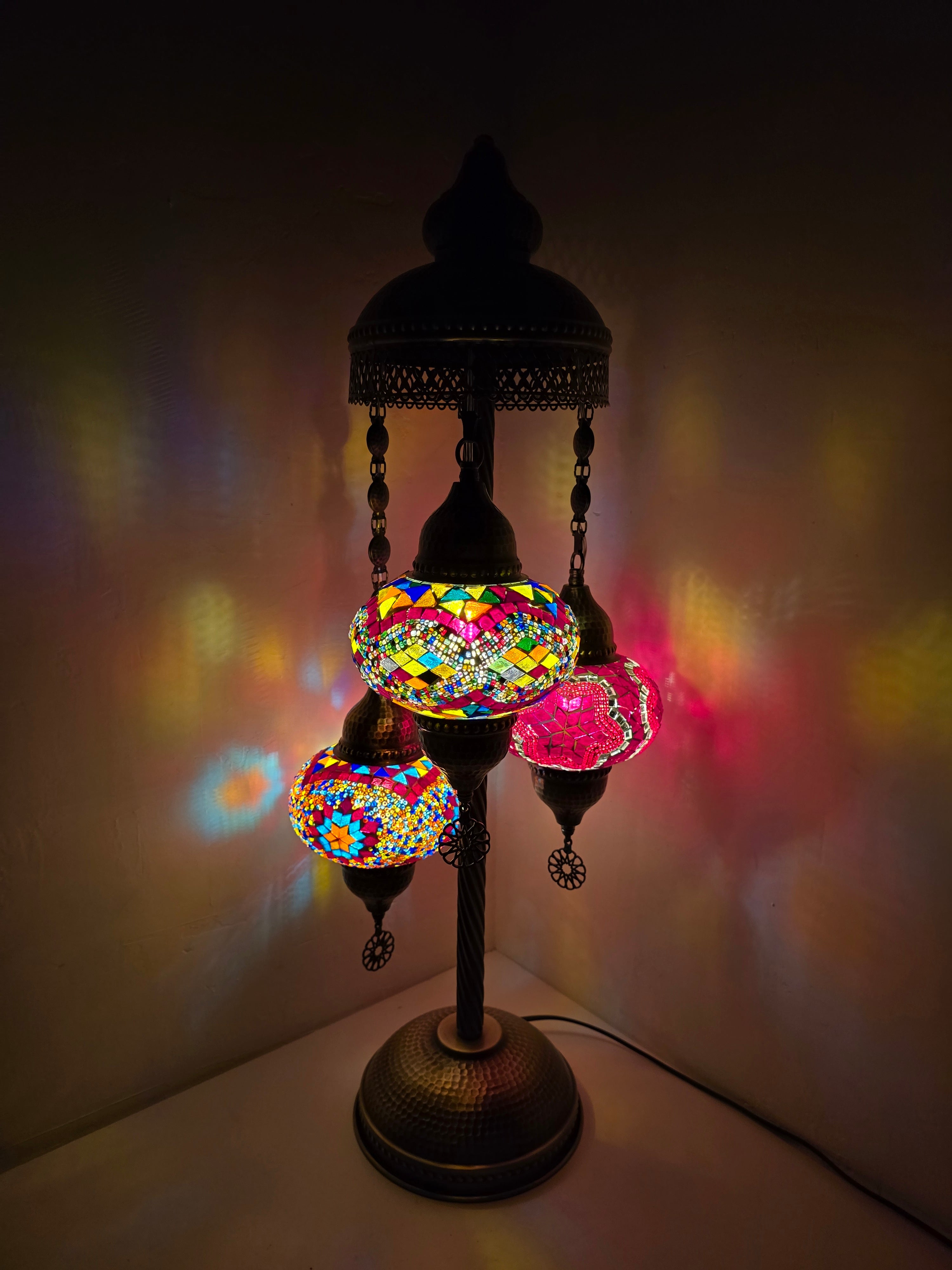 Turkish Mosaic Floor Lamp – Handmade 3 Lantern Boho Standing Light