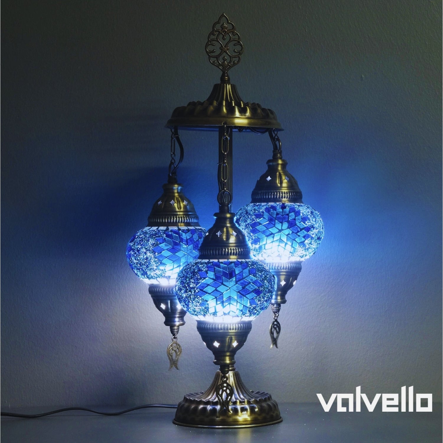 Turkish Mosaic Table Lamp – Handmade 3 Globe Boho Desk Light