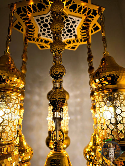 Ottoman Style Chandelier – Handmade Turkish Gold Metal Ceiling Lamp (Small)