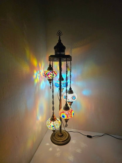 Turkish Mosaic Floor Lamp – Handmade 5 Lantern Boho Standing Light