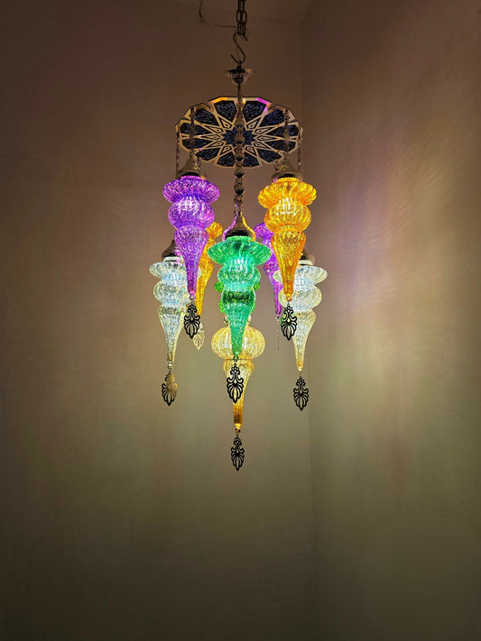 Handmade Turkish Glass Chandelier – Boho Pyrex Ceiling Lamp