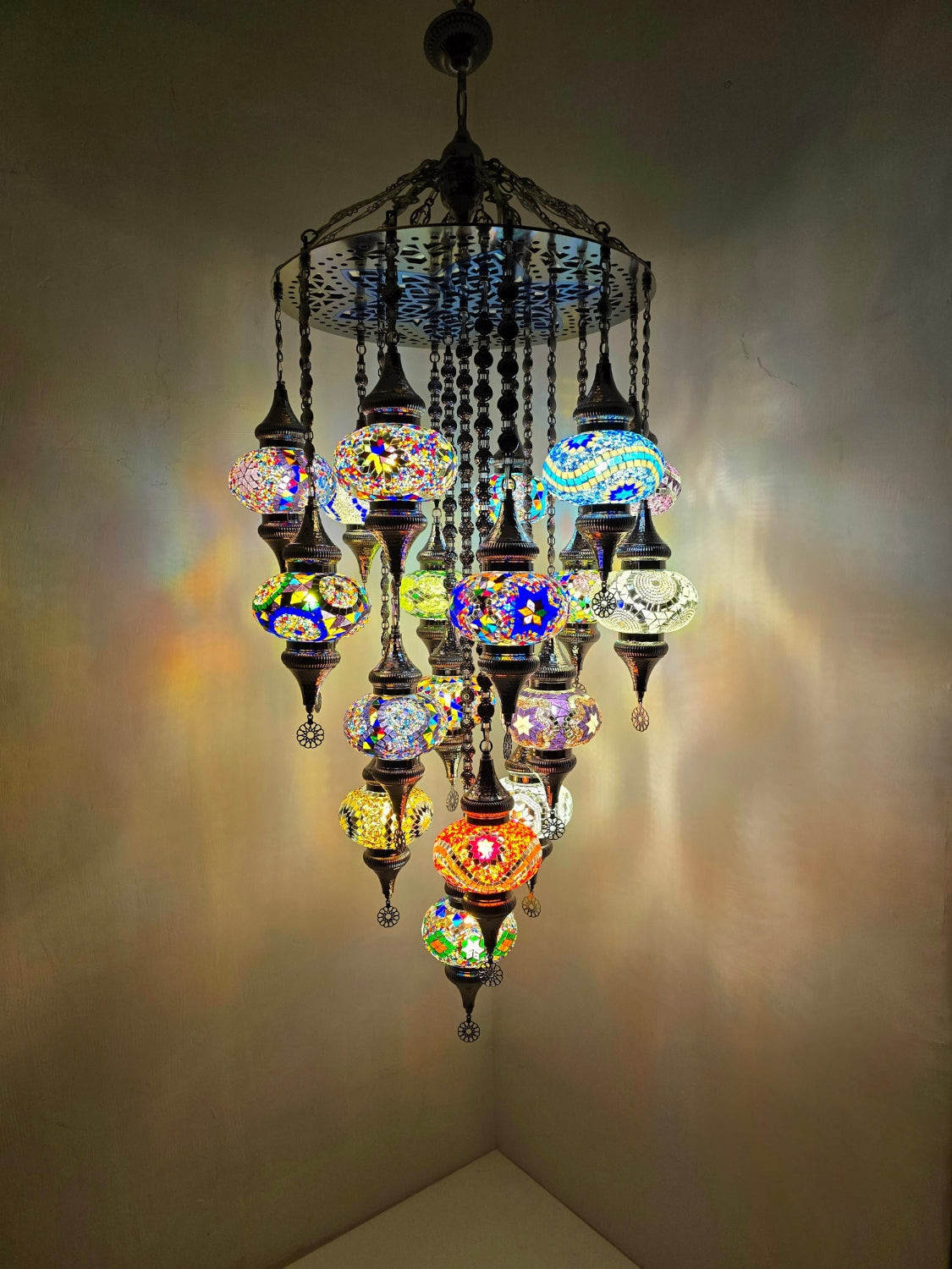 Turkish Mosaic Chandelier – Handmade Colorful Boho Ceiling Lamp