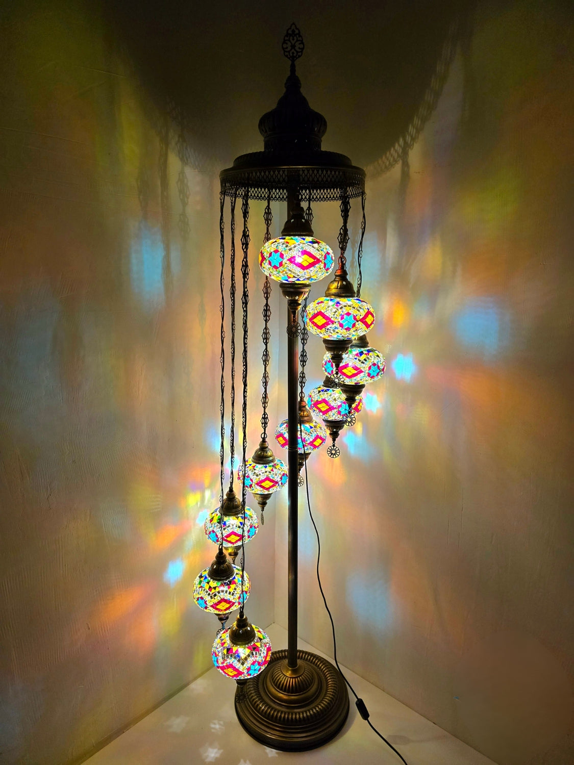 Turkish Mosaic Floor Lamp – Handmade 9 Lantern Boho Standing Light