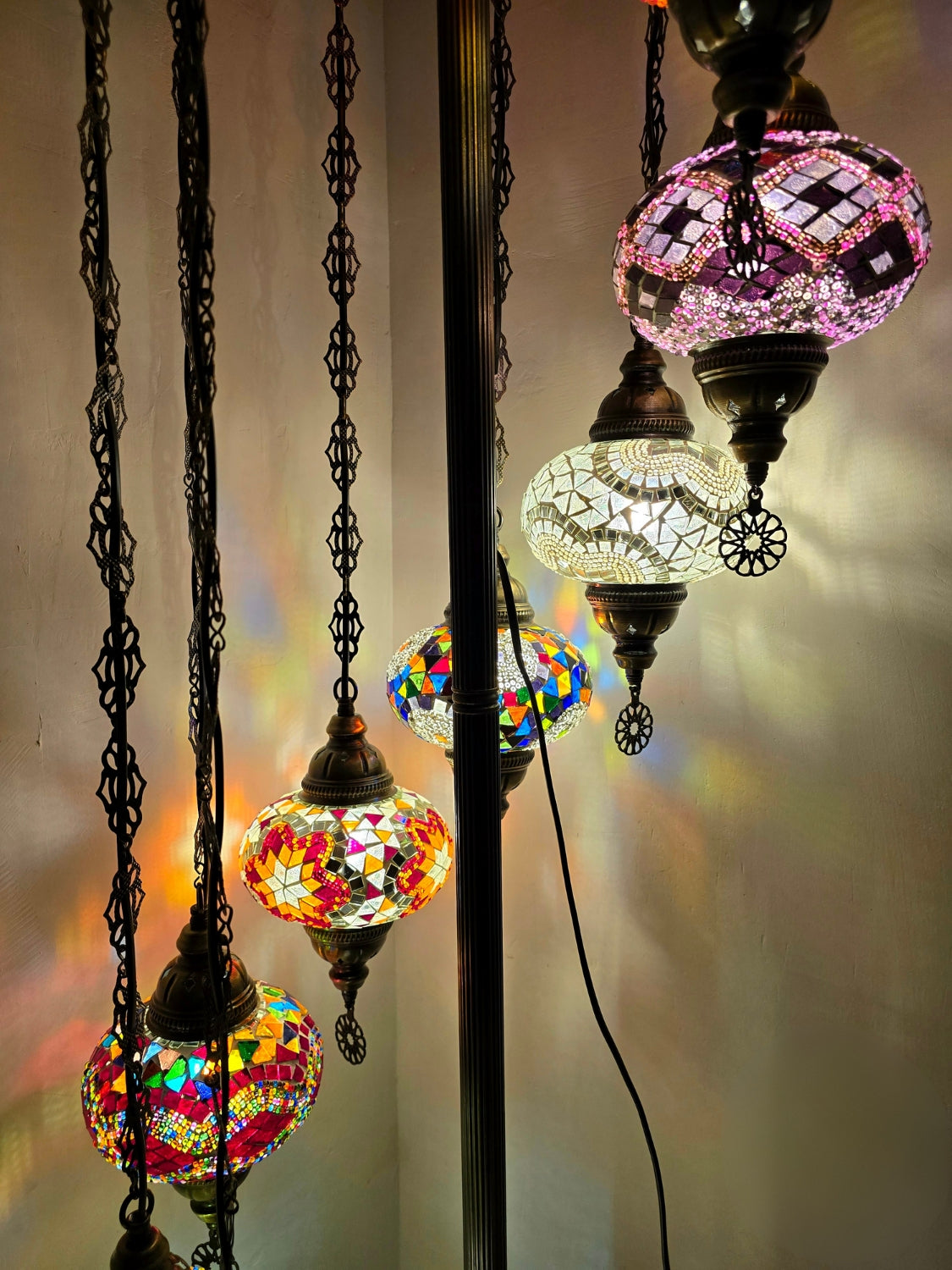 Turkish Mosaic Floor Lamp – Handmade 9 Lantern Boho Standing Light