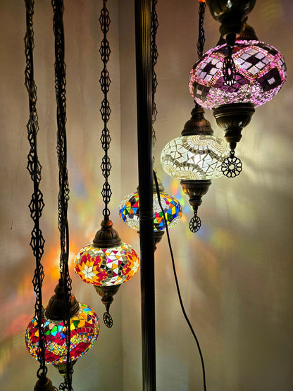 Turkish Mosaic Floor Lamp – Handmade 9 Lantern Boho Standing Light
