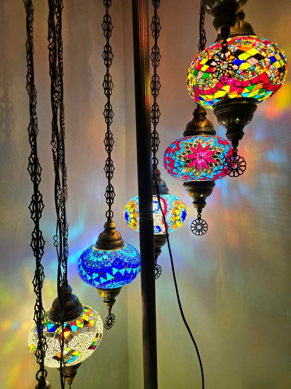 Turkish Mosaic Floor Lamp – Handmade 9 Lantern Boho Standing Light