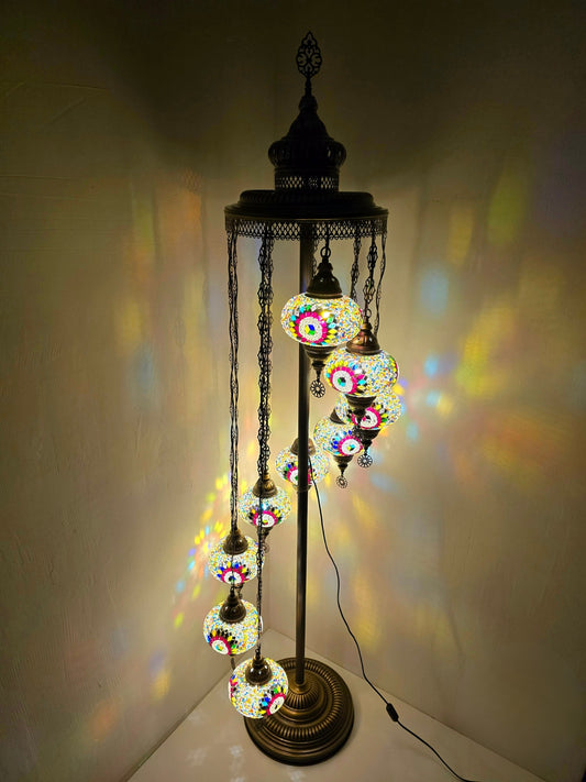 Turkish Mosaic Floor Lamp – Handmade 9 Lantern Boho Standing Light