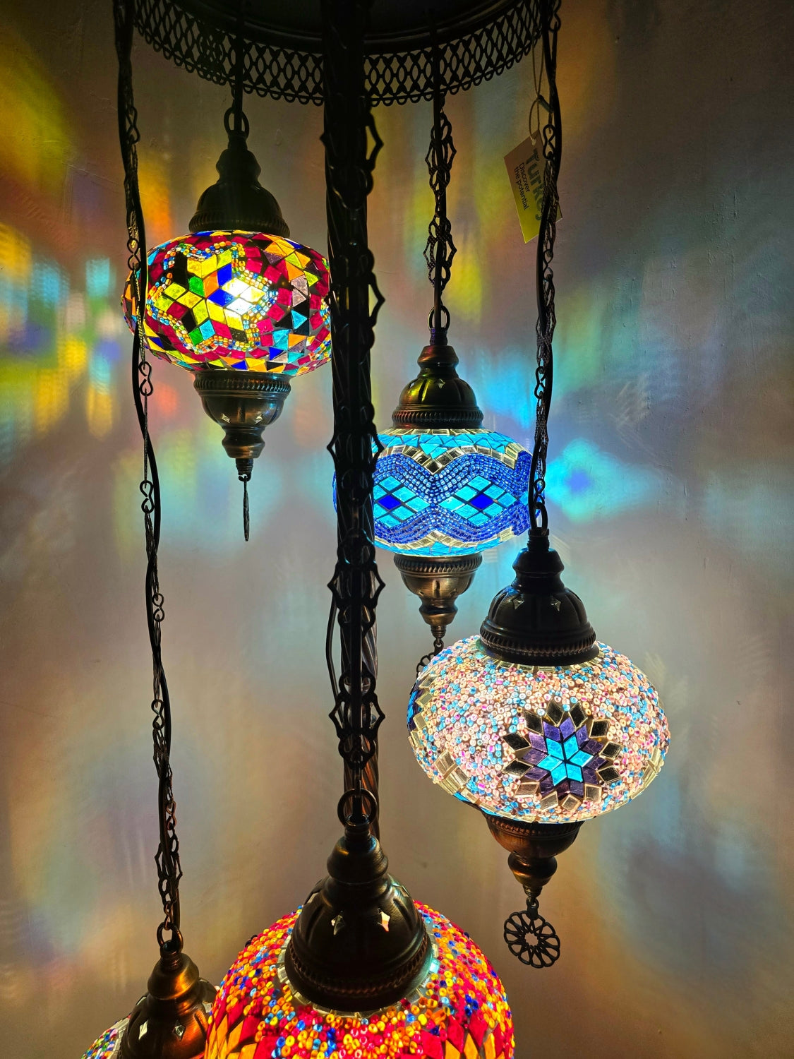 Turkish Mosaic Floor Lamp – Handmade 5 Lantern Boho Standing Light