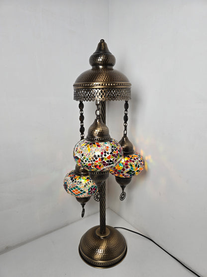 Turkish Mosaic Floor Lamp – Handmade 3 Lantern Boho Standing Light