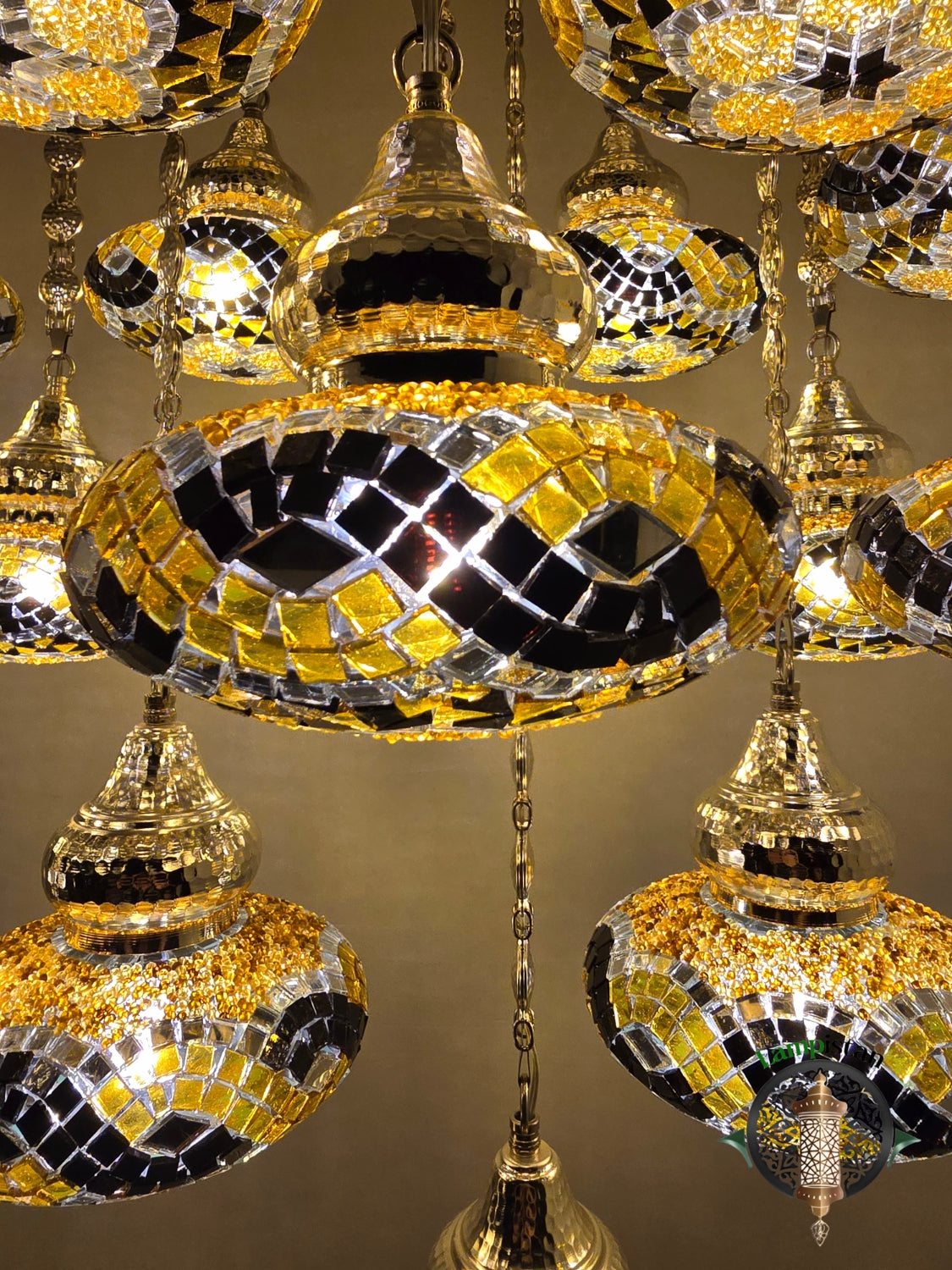 Turkish Mosaic Chandelier – Handmade Yellow Glass Boho Ceiling Lamp