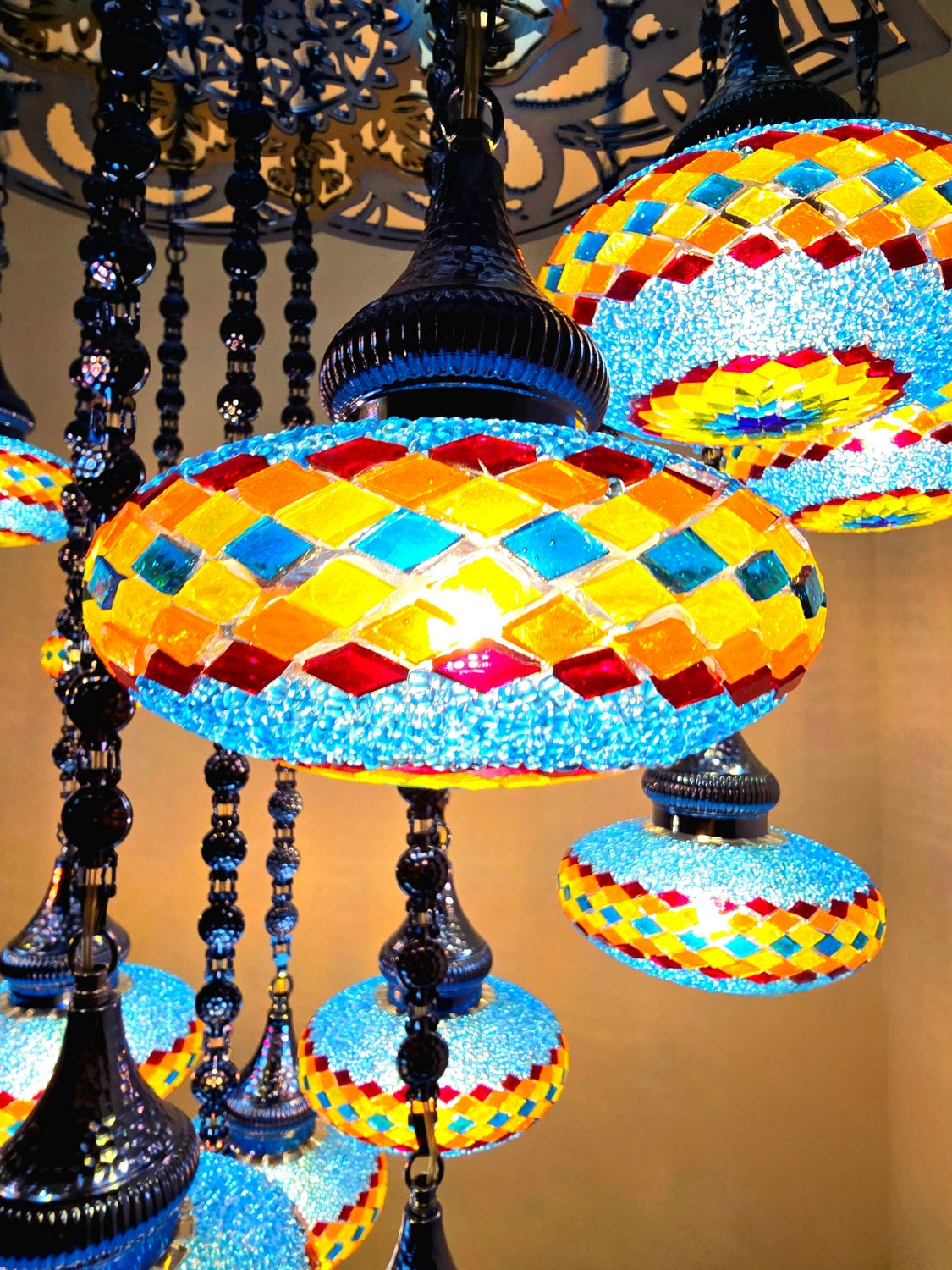 Turkish Mosaic Chandelier – Handmade Colorful Boho Ceiling Lamp