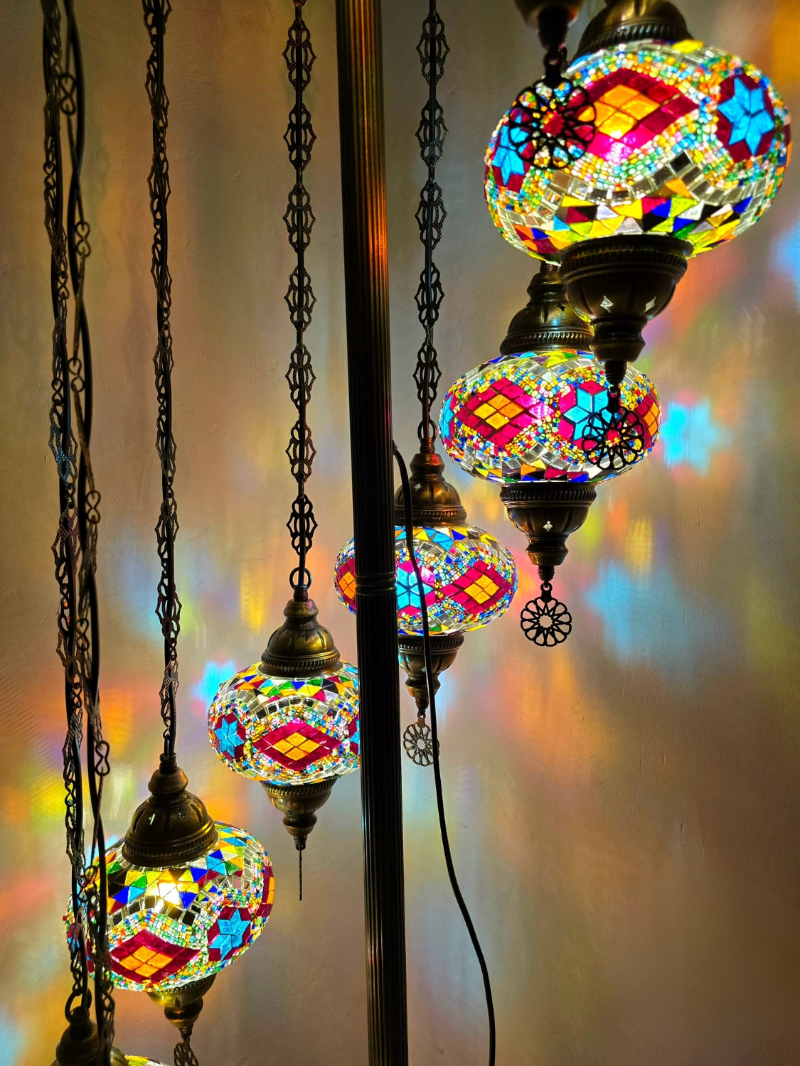 Turkish Mosaic Floor Lamp – Handmade 9 Lantern Boho Standing Light