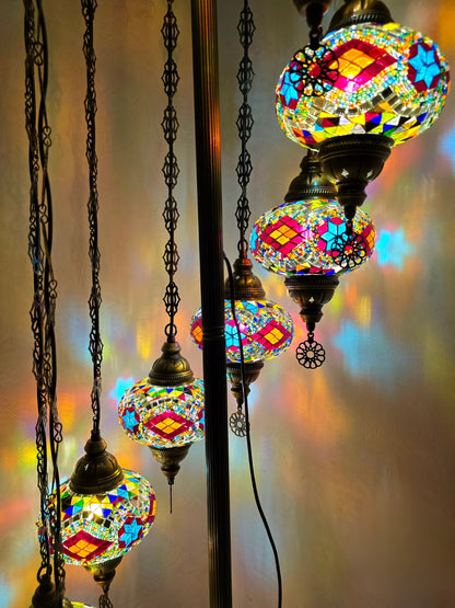 Turkish Mosaic Floor Lamp – Handmade 9 Lantern Boho Standing Light
