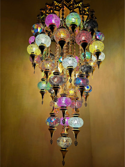 Turkish Mosaic Chandelier – Handmade Multicolor Glass Boho Ceiling Lamp
