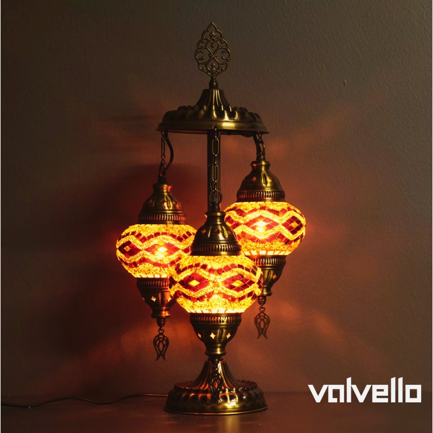 Turkish Mosaic Table Lamp – Handmade 3 Globe Boho Desk Light