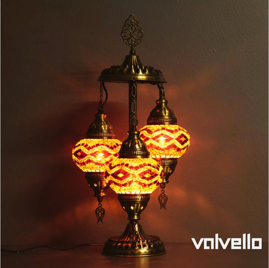 Turkish mosaic 3 globe table lamp orange glass