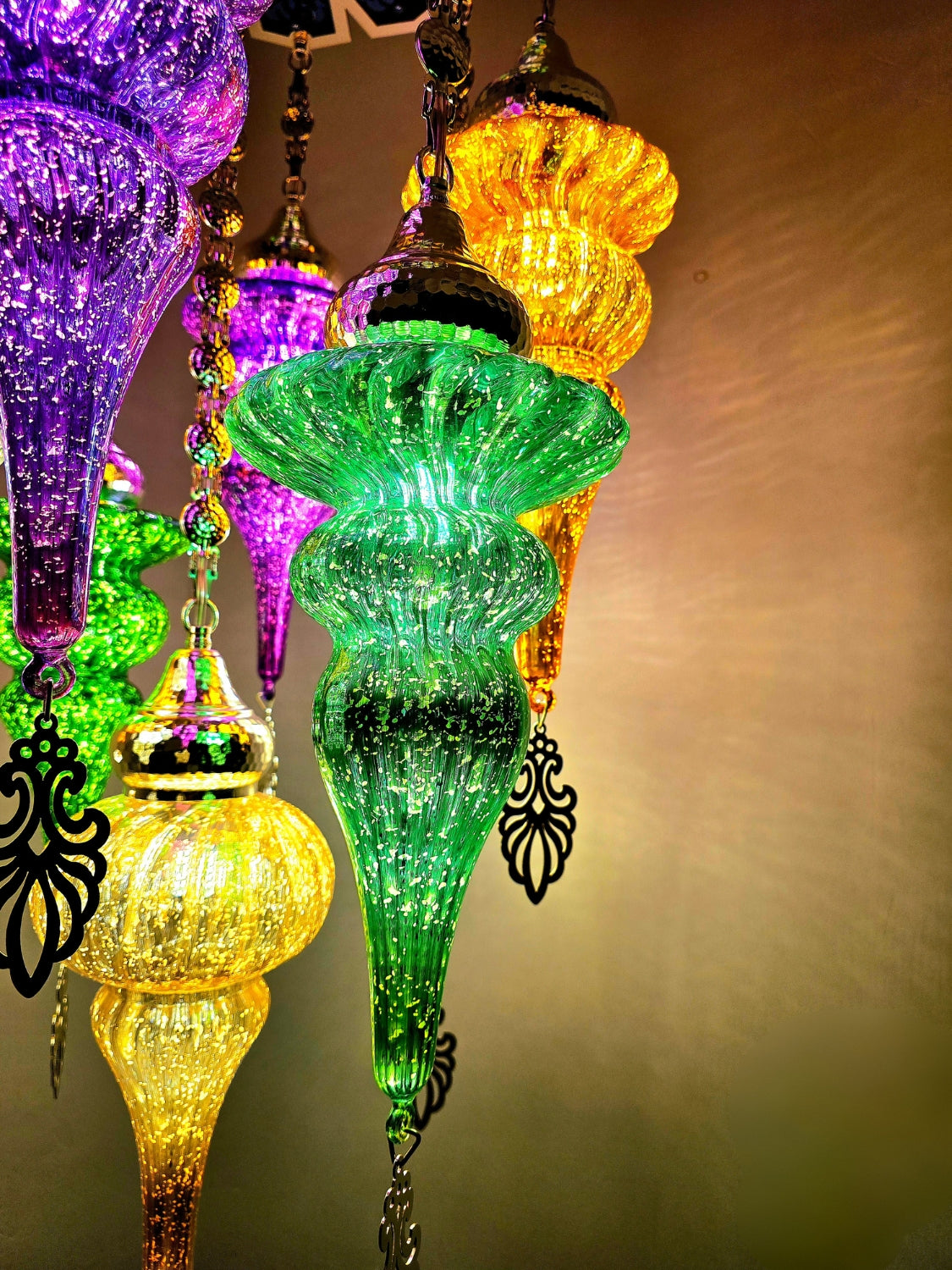 Handmade Turkish Glass Chandelier – Boho Pyrex Ceiling Lamp