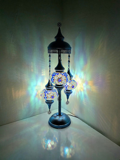 Turkish Mosaic Floor Lamp – Handmade Blue Glass Boho Standing Light