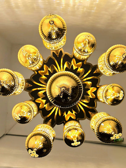 Ottoman Style Chandelier – Handmade Turkish Gold Metal Ceiling Lamp (11 Lanterns)