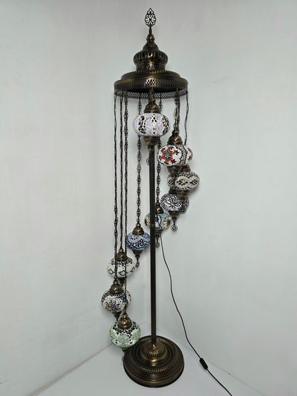 Turkish Mosaic Floor Lamp – Handmade 9 Lantern Boho Standing Light